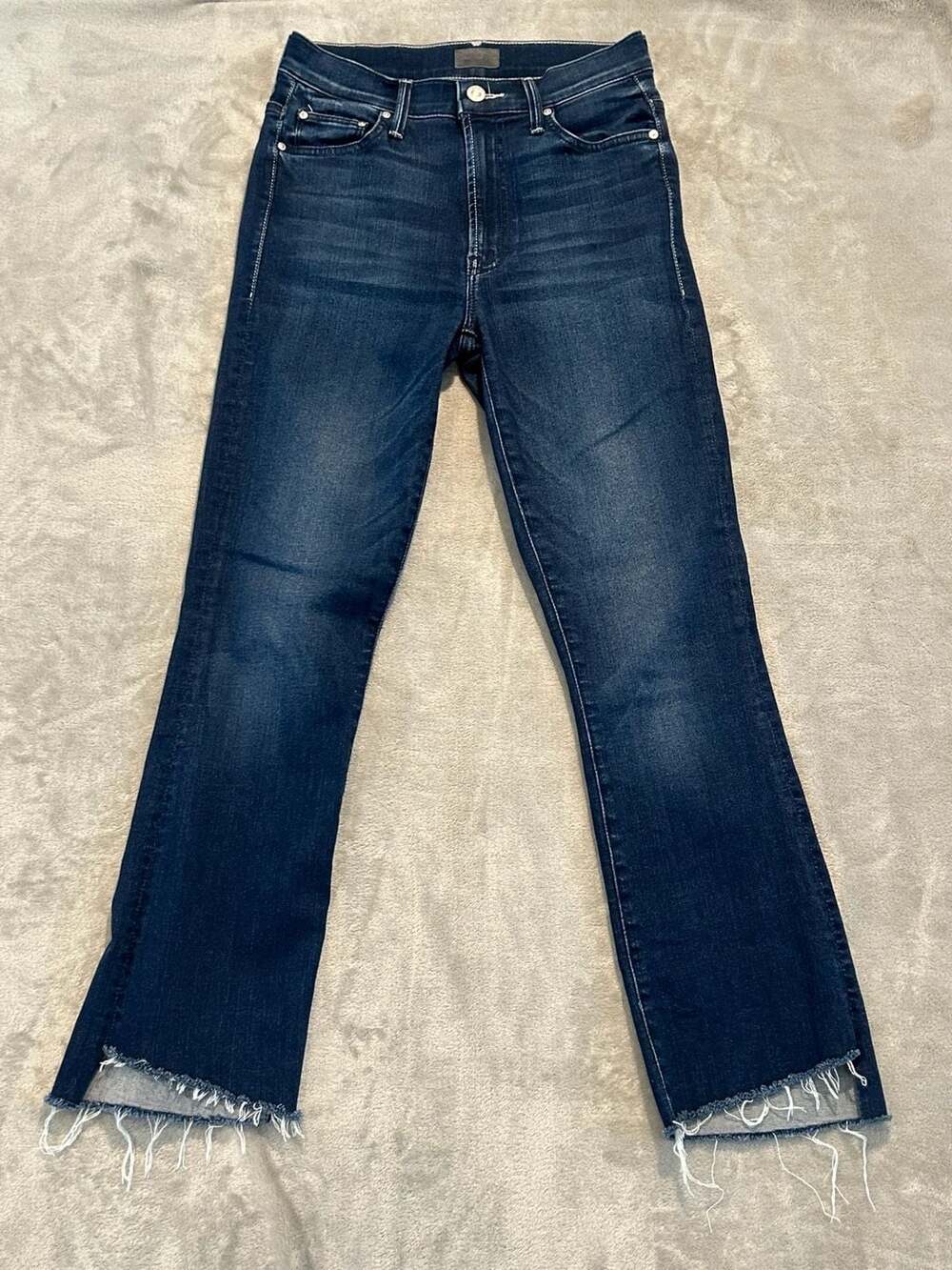 Mother The Insider Crop Step Fray Dark Wash Jeans